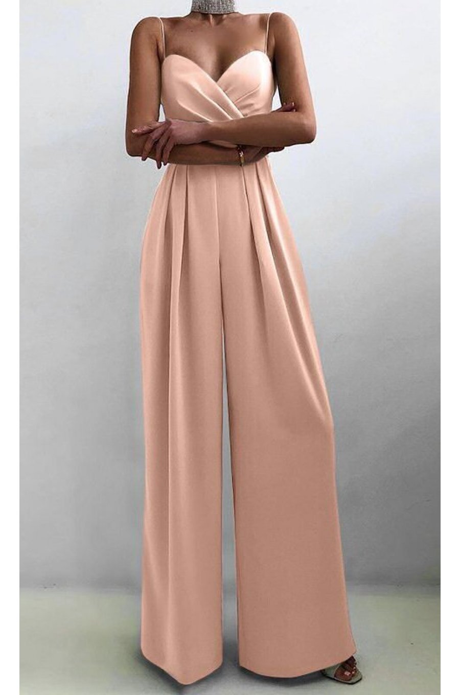 Salopeta dama eleganta roz pal, evazata, Kaya Salopeta dama eleganta roz pal, evazata, Kaya 1 - jojofashion.ro