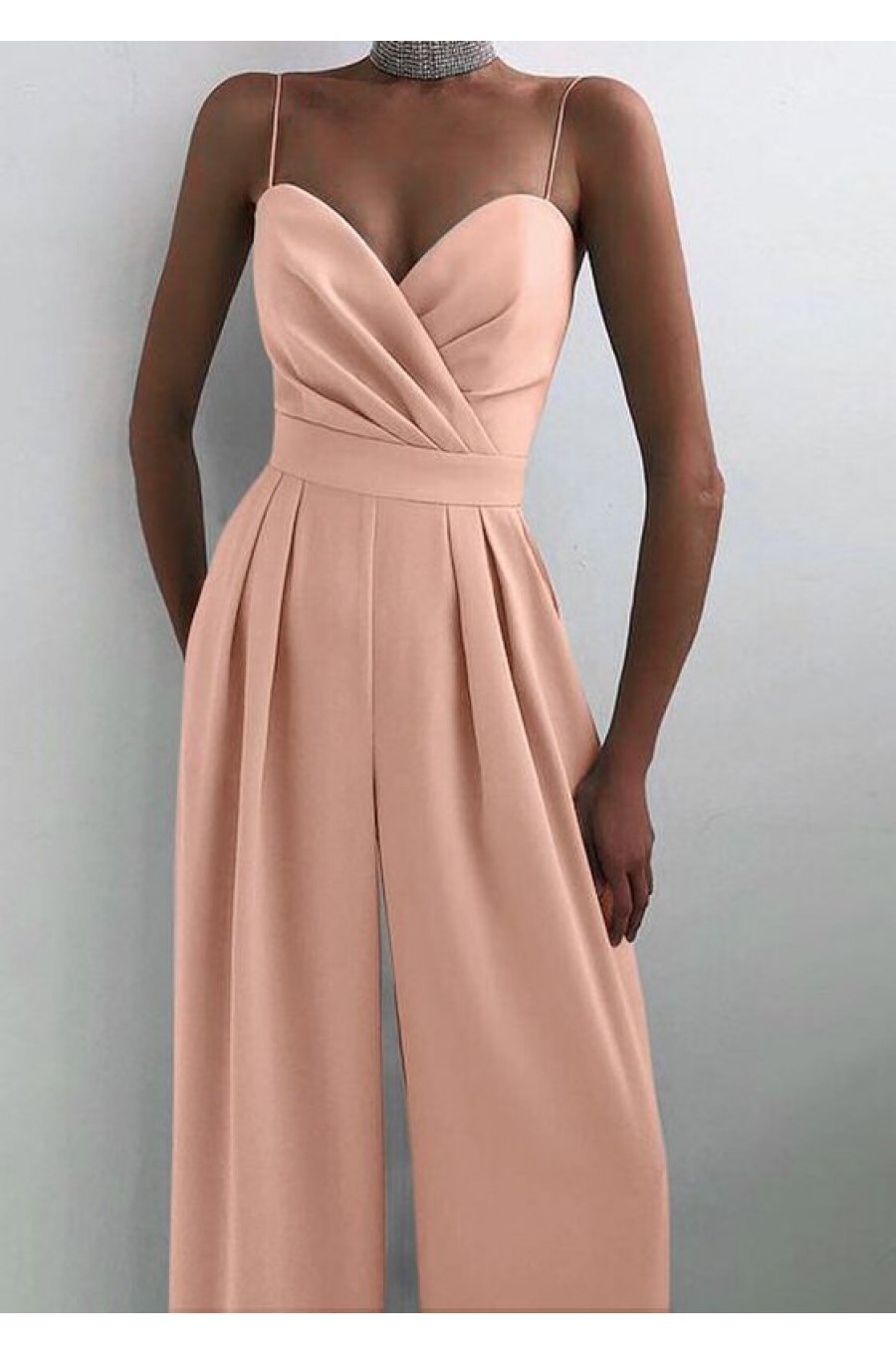 Salopeta dama eleganta roz pal, evazata, Kaya Salopeta dama eleganta roz pal, evazata, Kaya 2 - jojofashion.ro
