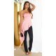 Salopeta eleganta, roz somon, cu peplum si umeri goi, asimetrica, Justyne 2 - jojofashion.ro
