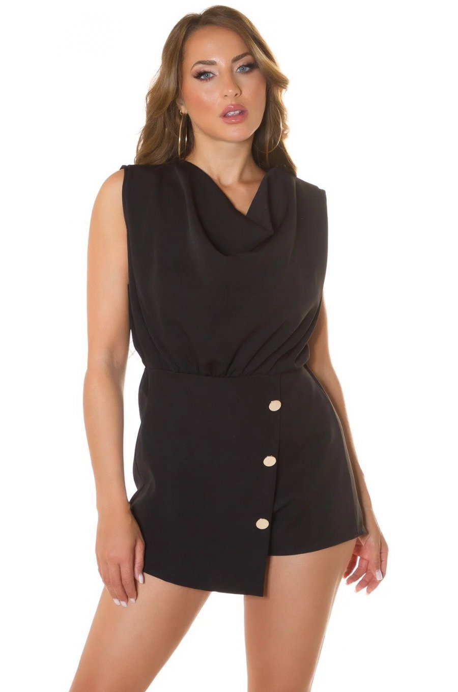 Salopeta scurta cu decolteu cascada neagra Raquel 3 - jojofashion.ro