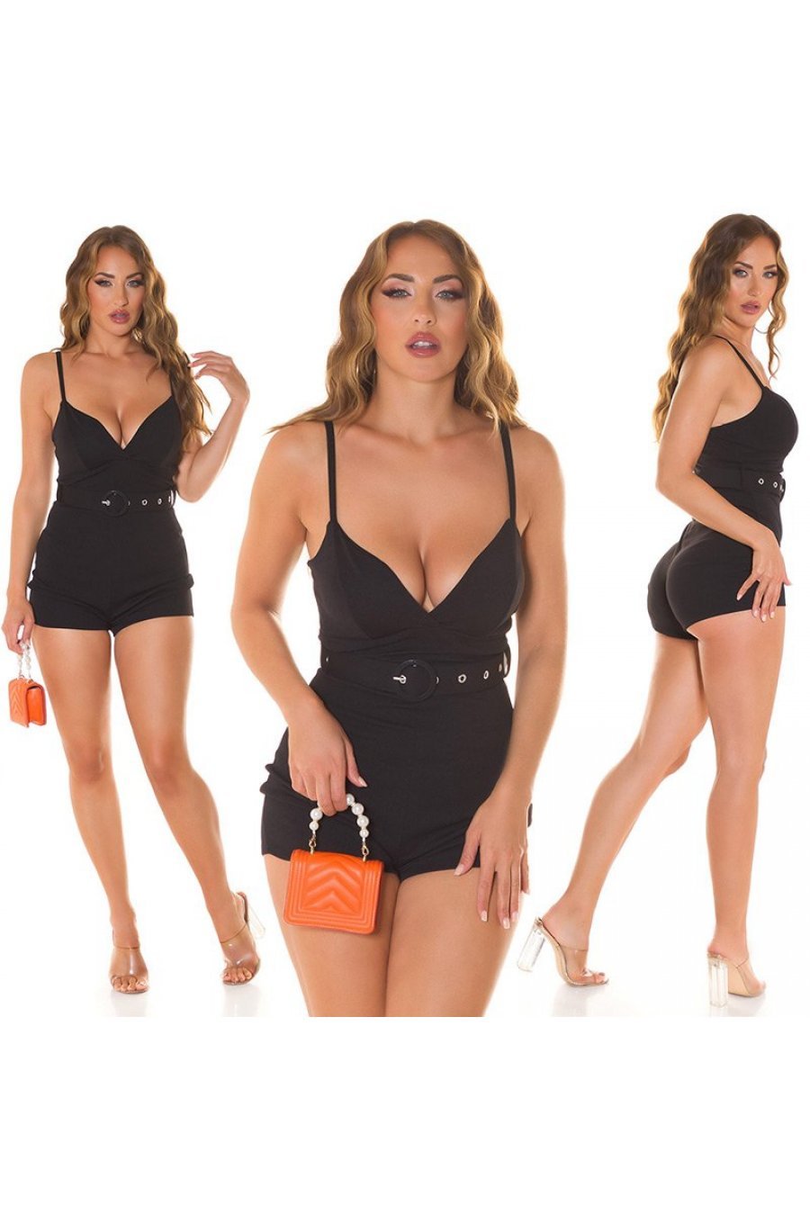 Salopeta dama eleganta scurta, neagra, mulata, Joanna 5 - jojofashion.ro