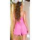 Salopeta scurta, roz, plisata, cu bust buretat si curea, Henda Salopeta scurta, roz, plisata, cu bust buretat si curea, Henda 6 - jojofashion.ro