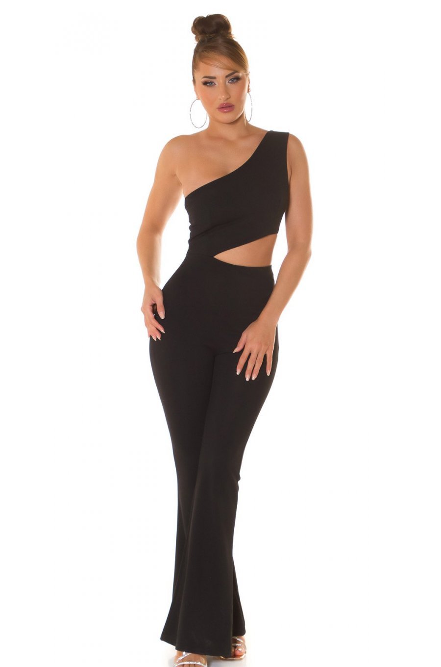Salopeta dama evazata, neagra, cu un umar gol, Kinza Salopeta dama evazata, neagra, cu un umar gol, Kinza 3 - jojofashion.ro