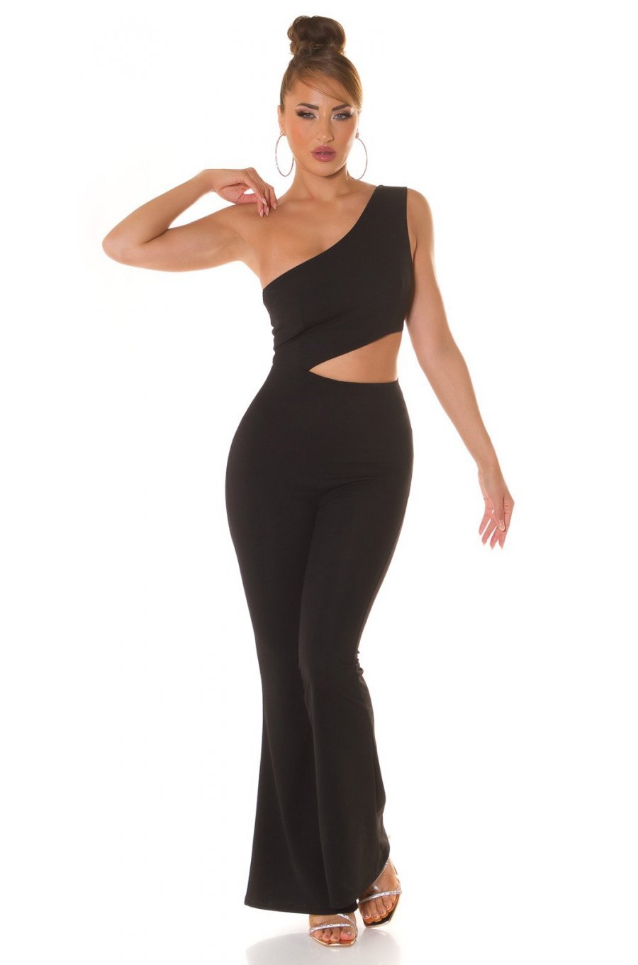 Salopeta dama evazata, neagra, cu un umar gol, Kinza Salopeta dama evazata, neagra, cu un umar gol, Kinza 6 - jojofashion.ro