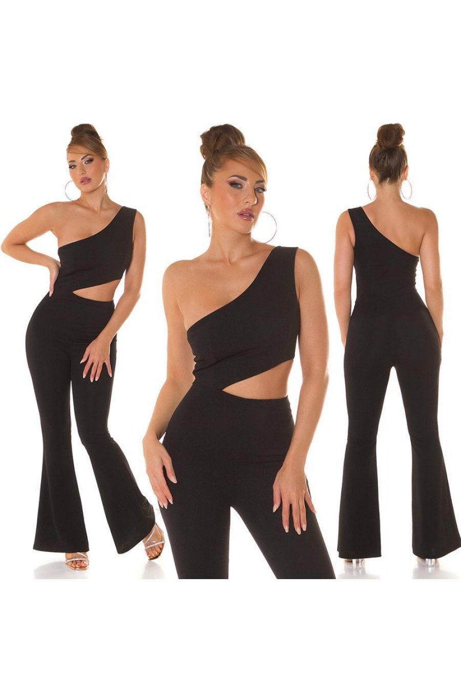 Salopeta dama evazata, neagra, cu un umar gol, Kinza Salopeta dama evazata, neagra, cu un umar gol, Kinza 7 - jojofashion.ro