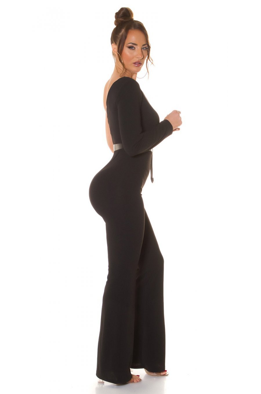 Salopeta evazata, neagra, cu un umar gol si o maneca lunga, Irinushka 4 - jojofashion.ro