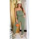 Salopeta dama kaki, cu umerii goi, bandeau, Lorette Salopeta dama kaki, cu umerii goi, bandeau, Lorette 2 - jojofashion.ro
