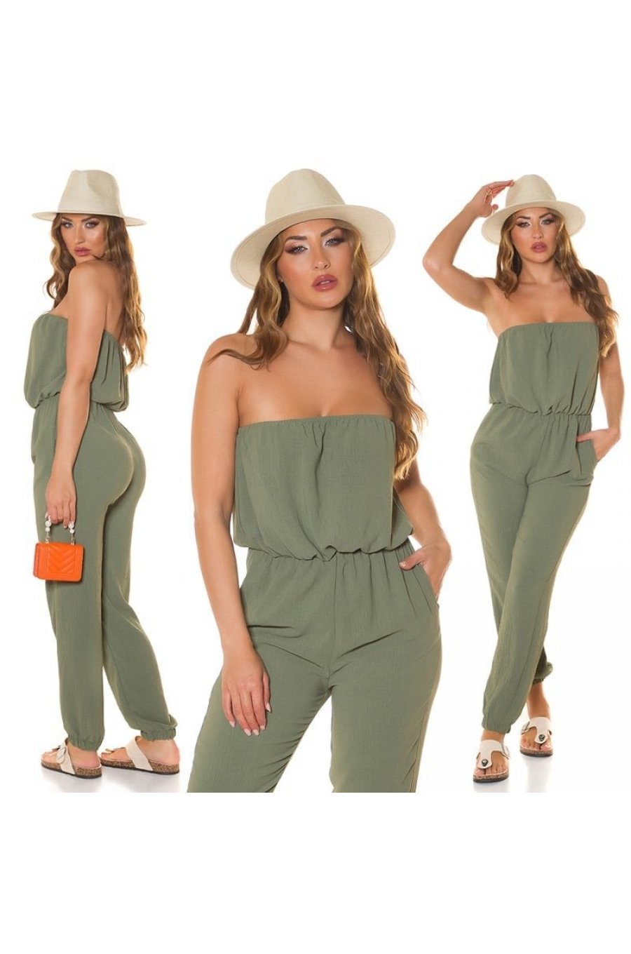 Salopeta dama kaki, cu umerii goi, bandeau, Lorette Salopeta dama kaki, cu umerii goi, bandeau, Lorette 6 - jojofashion.ro