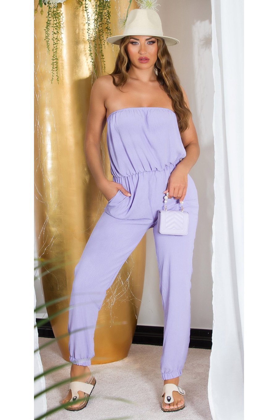 Salopeta lila, cu umerii goi, bandeau, Lorette Salopeta lila, cu umerii goi, bandeau, Lorette 1 - jojofashion.ro