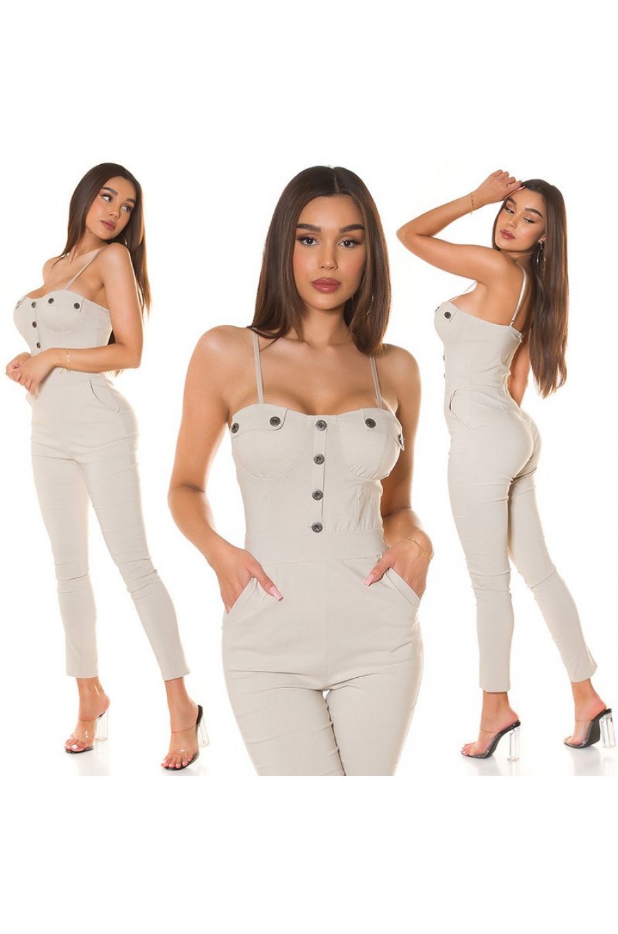 Salopeta dama mulata bej, vascoza si nylon, Gabriele Salopeta dama mulata bej, vascoza si nylon, Gabriele 7 - jojofashion.ro