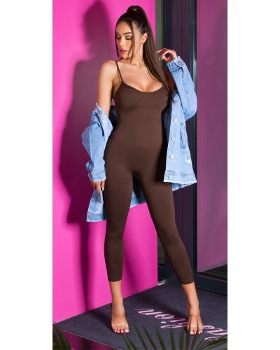 Salopete dama, Salopeta mulata, maro, din nylon, Rebecka - jojofashion.ro