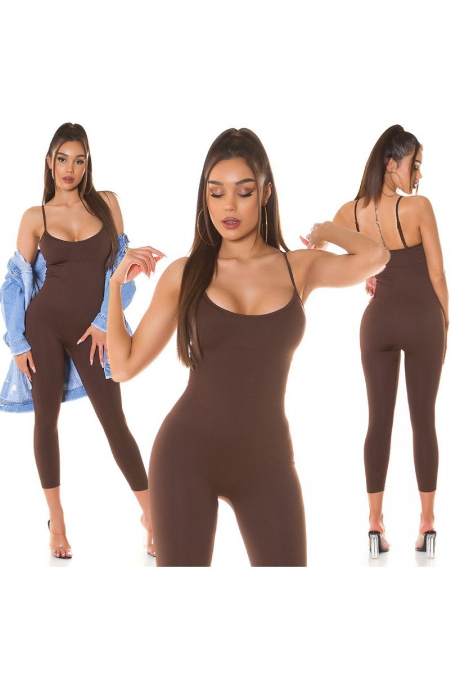 Salopeta mulata, maro, din nylon, Rebecka 6 - jojofashion.ro