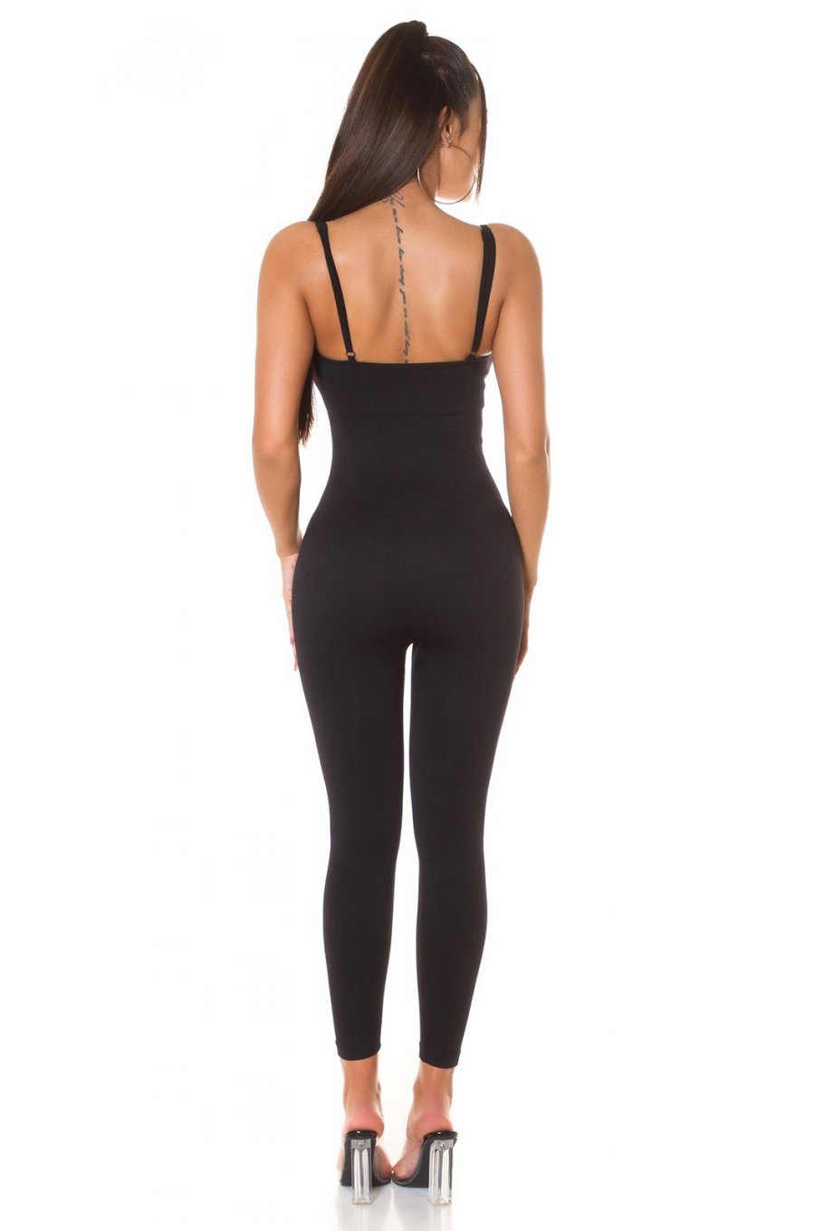 Salopeta dama mulata, neagra, din nylon, Rebecka 6 - jojofashion.ro