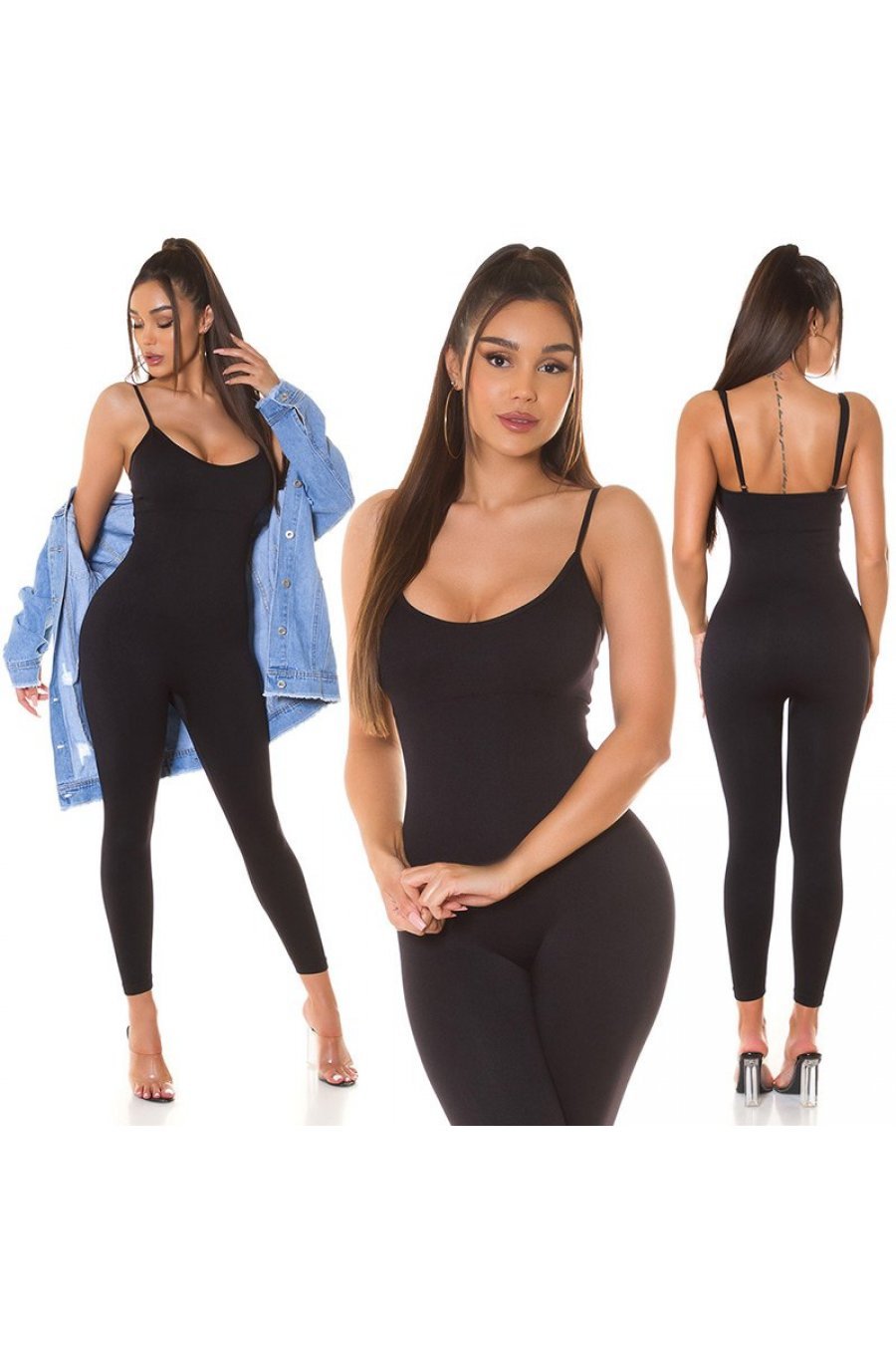 Salopeta dama mulata, neagra, din nylon, Rebecka 7 - jojofashion.ro