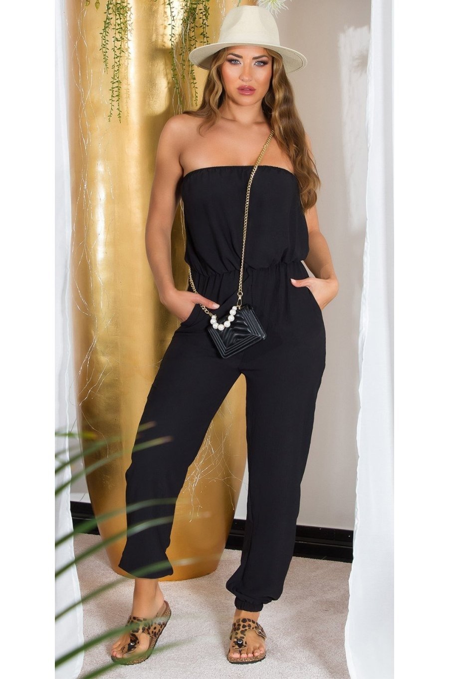 Salopeta neagra, cu umerii goi, bandeau, Lorette Salopeta neagra, cu umerii goi, bandeau, Lorette 1 - jojofashion.ro