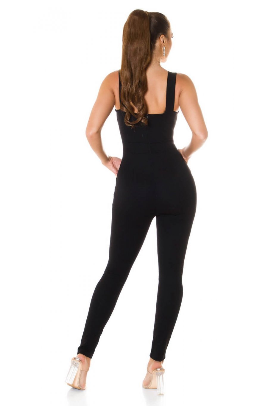 Salopeta neagra eleganta cu decolteu in V Inessa 4 - jojofashion.ro