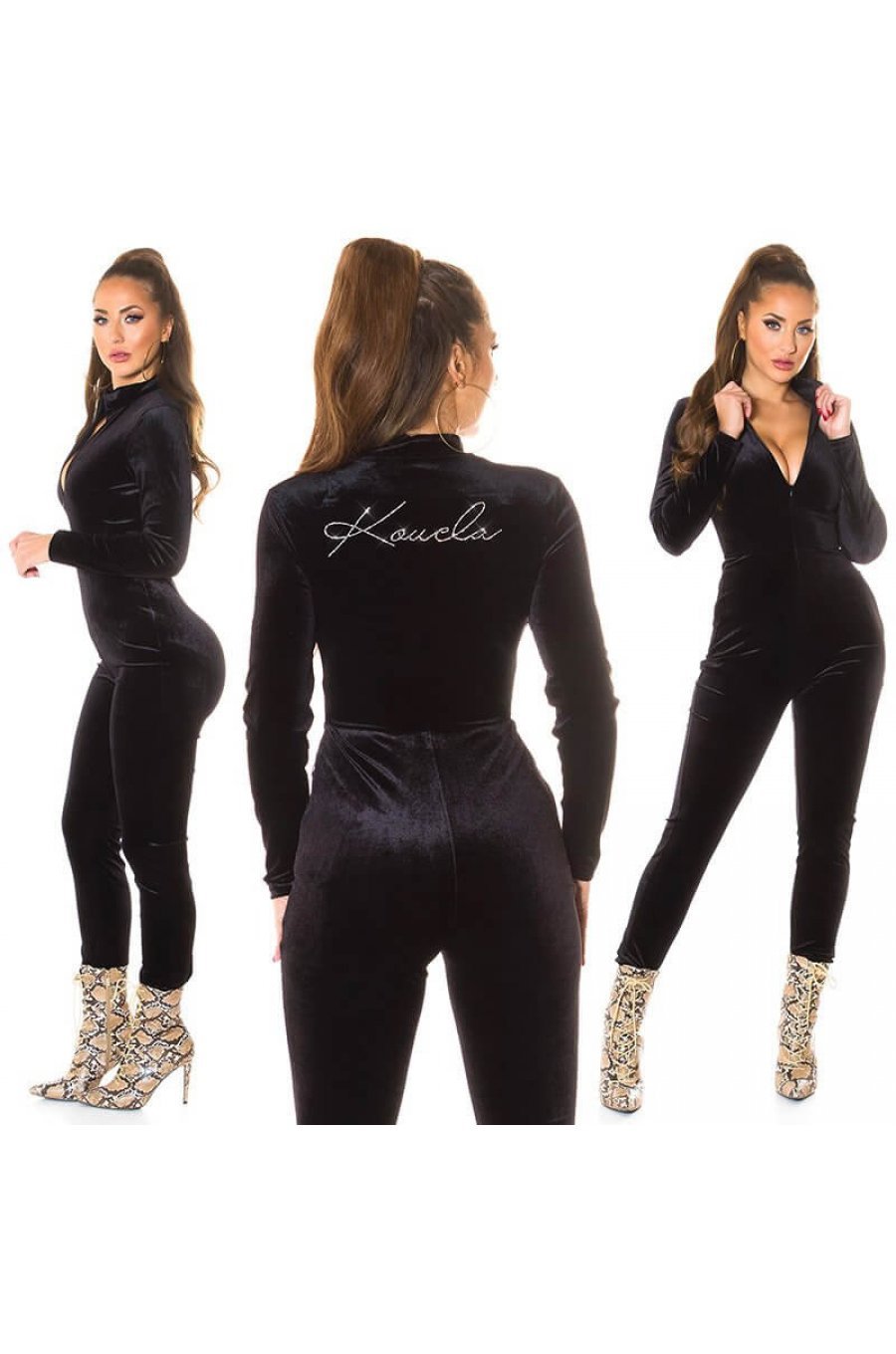 Salopeta neagra lunga din catifea cu fermoar Alice Salopeta neagra lunga din catifea cu fermoar Alice 4 - jojofashion.ro