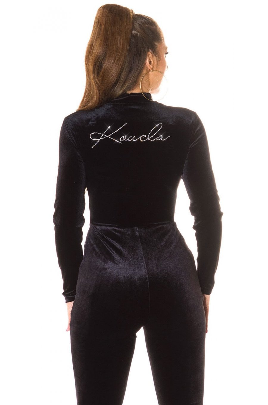 Salopeta neagra lunga din catifea cu fermoar Alice Salopeta neagra lunga din catifea cu fermoar Alice 3 - jojofashion.ro