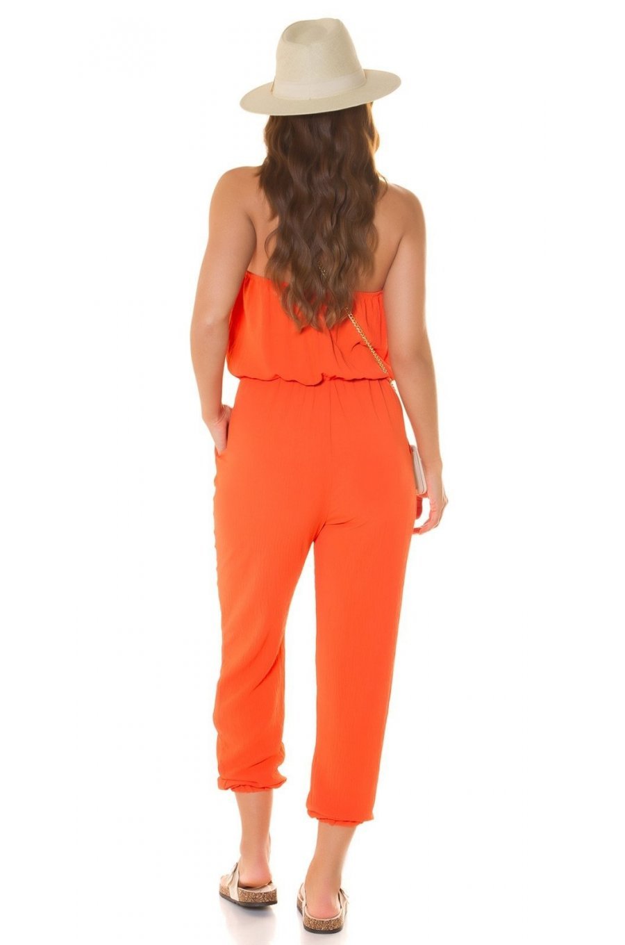 Salopeta dama orange, cu umerii goi, bandeau, Lorette 5 - jojofashion.ro
