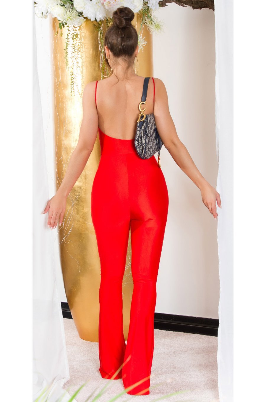 Salopeta dama rosie, mulata, cu spatele gol, Joliena 2 - jojofashion.ro