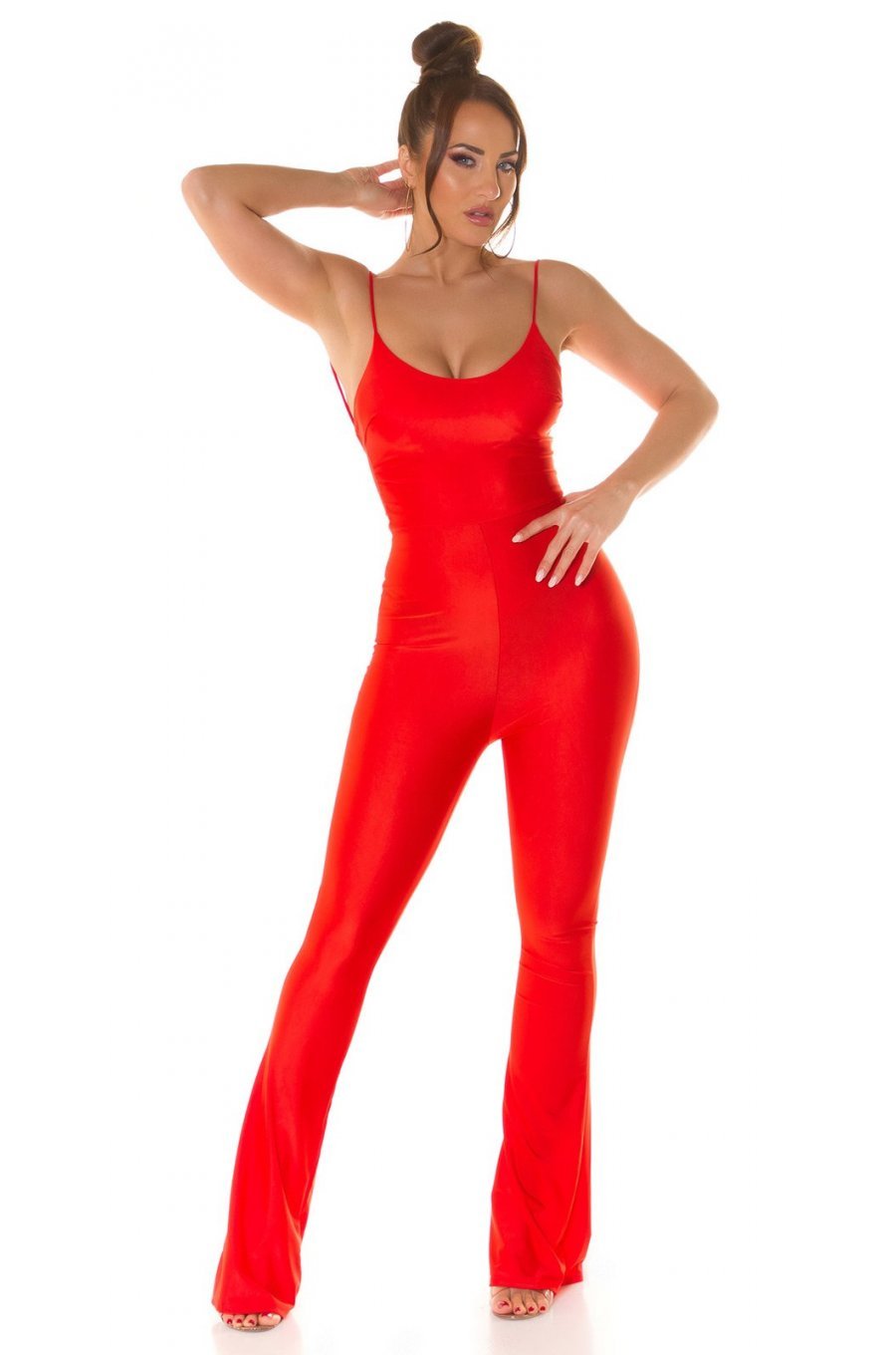 Salopeta dama rosie, mulata, cu spatele gol, Joliena 3 - jojofashion.ro