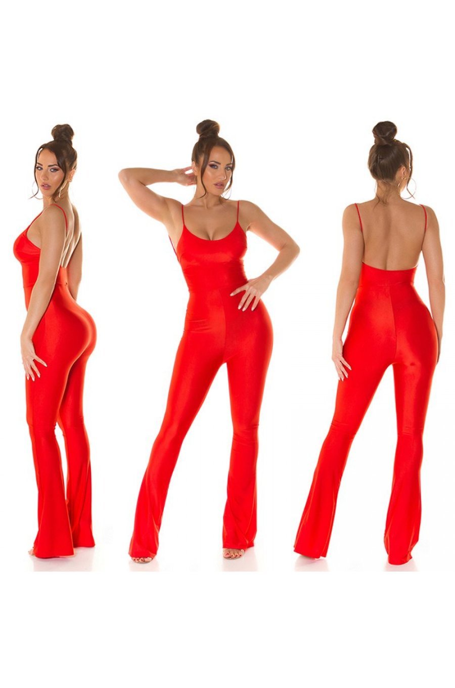 Salopeta dama rosie, mulata, cu spatele gol, Joliena 6 - jojofashion.ro