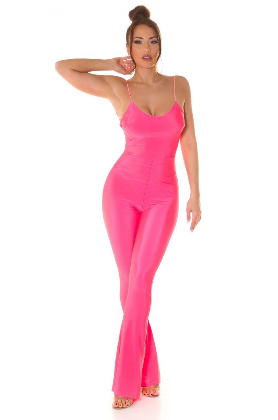 Salopeta dama roz neon, mulata, cu spatele gol, Joliena Salopeta dama roz neon, mulata, cu spatele gol, Joliena 3 - jojofashion.ro