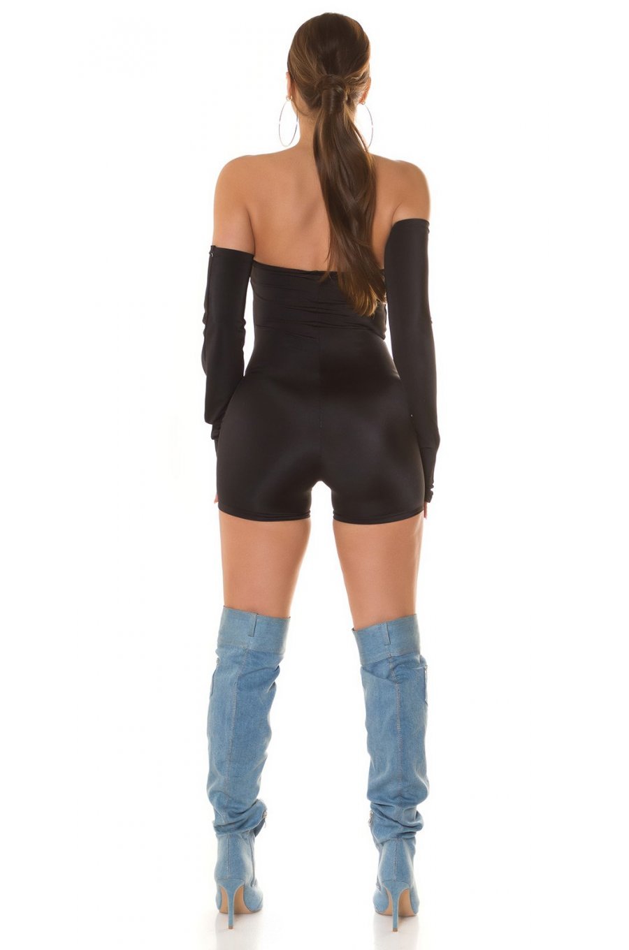 Salopeta scurta, neagra, mulata, cu manusi si umerii goi, Divinne Salopeta scurta, neagra, mulata, cu manusi si umerii goi, Divinne 6 - jojofashion.ro