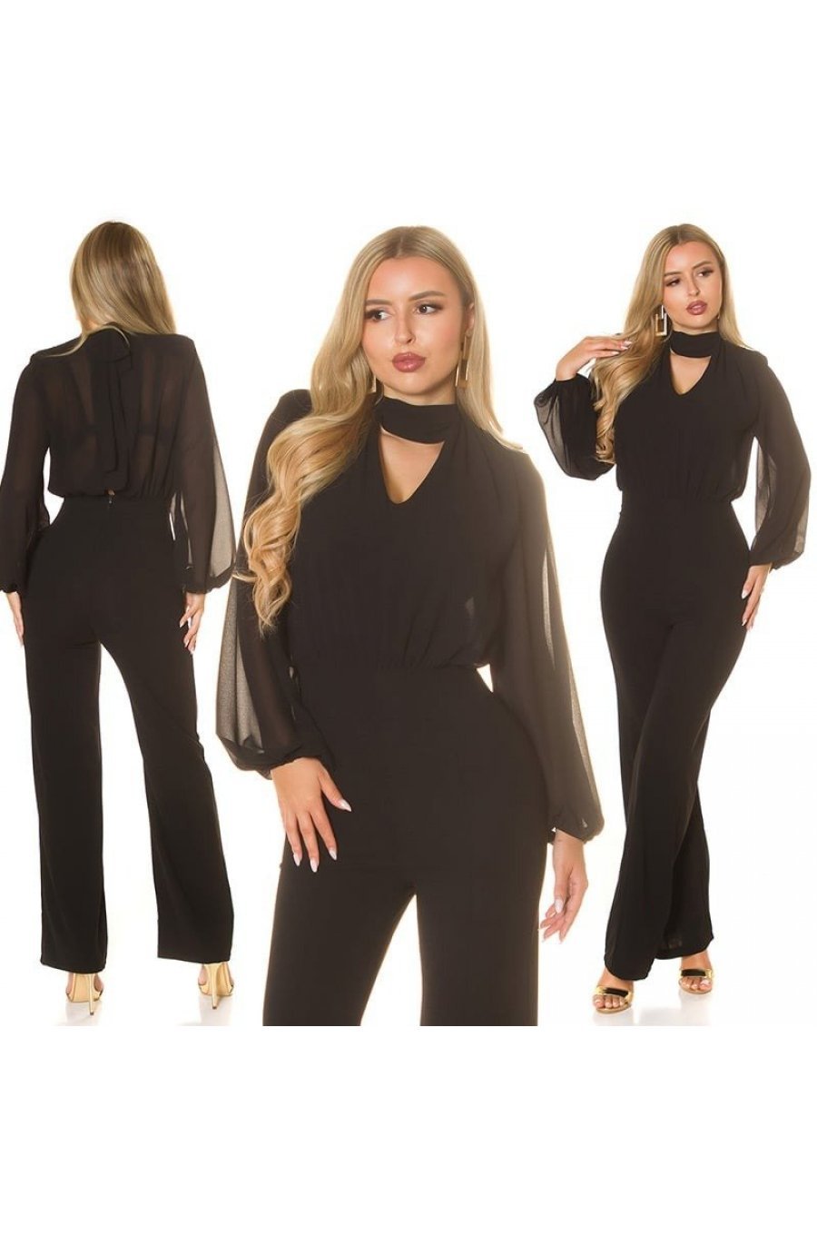 Salopeta de ocazie evazata neagra cu maneca lunga Seraya Salopeta de ocazie evazata neagra cu maneca lunga Seraya 5 - jojofashion.ro