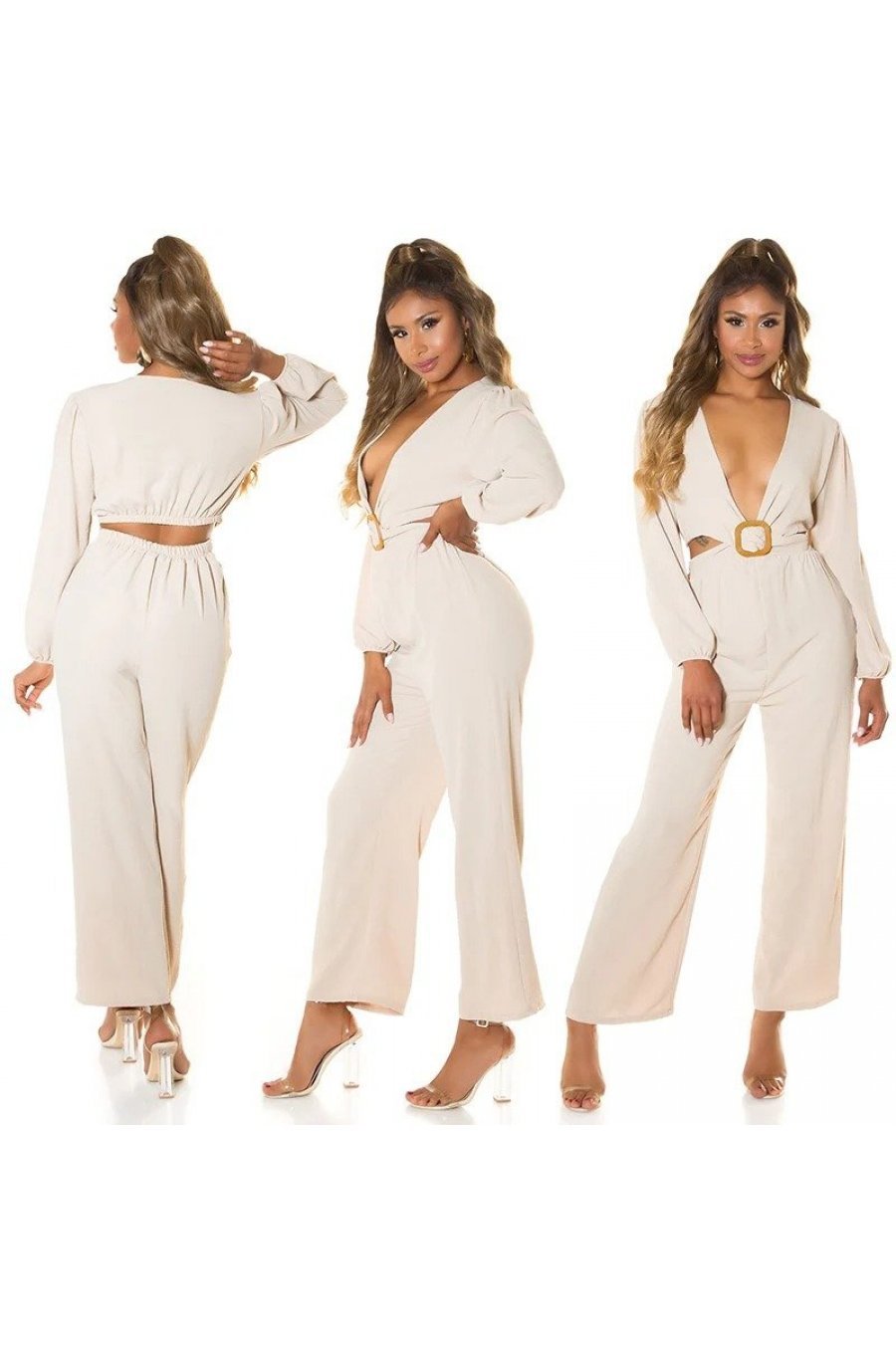 Salopeta dama dama evazata bej de vara Lazza 5 - jojofashion.ro