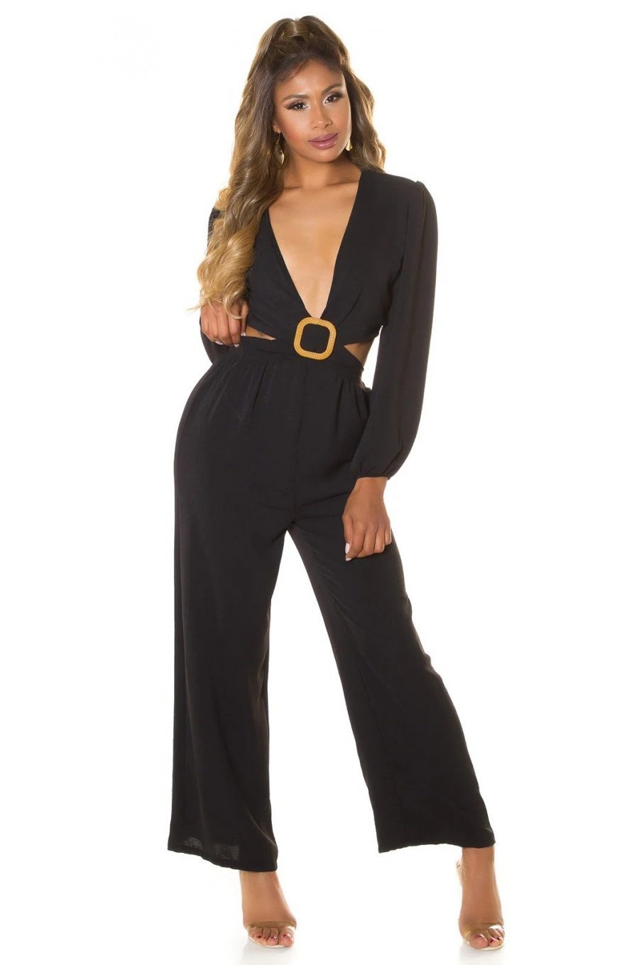 Salopeta eleganta evazata neagra de vara Lazza 1 - jojofashion.ro