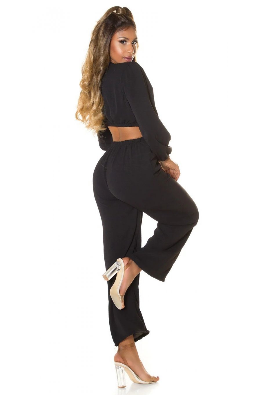 Salopeta eleganta evazata neagra de vara Lazza 4 - jojofashion.ro