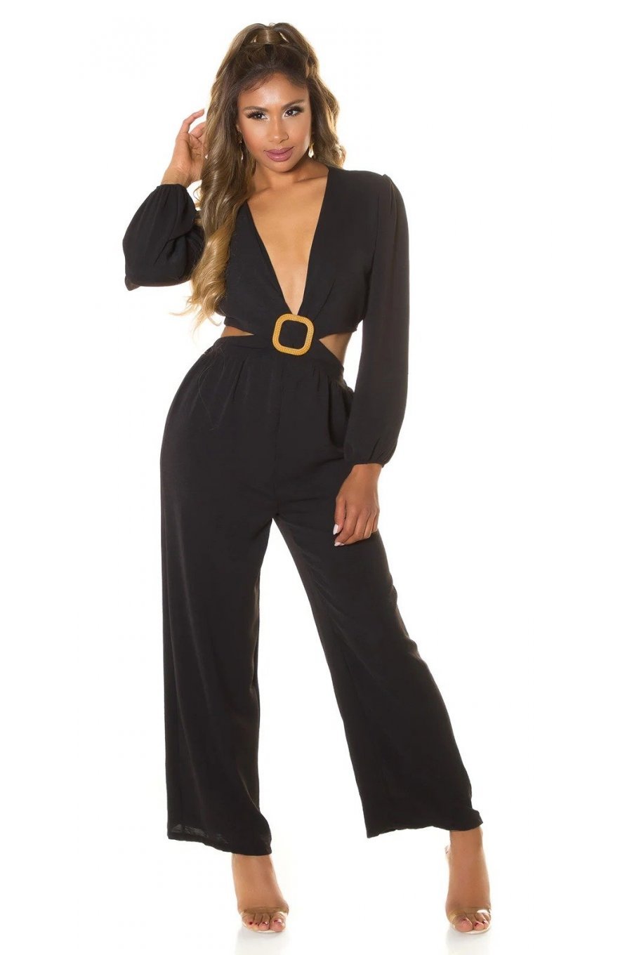 Salopeta eleganta evazata neagra de vara Lazza 3 - jojofashion.ro