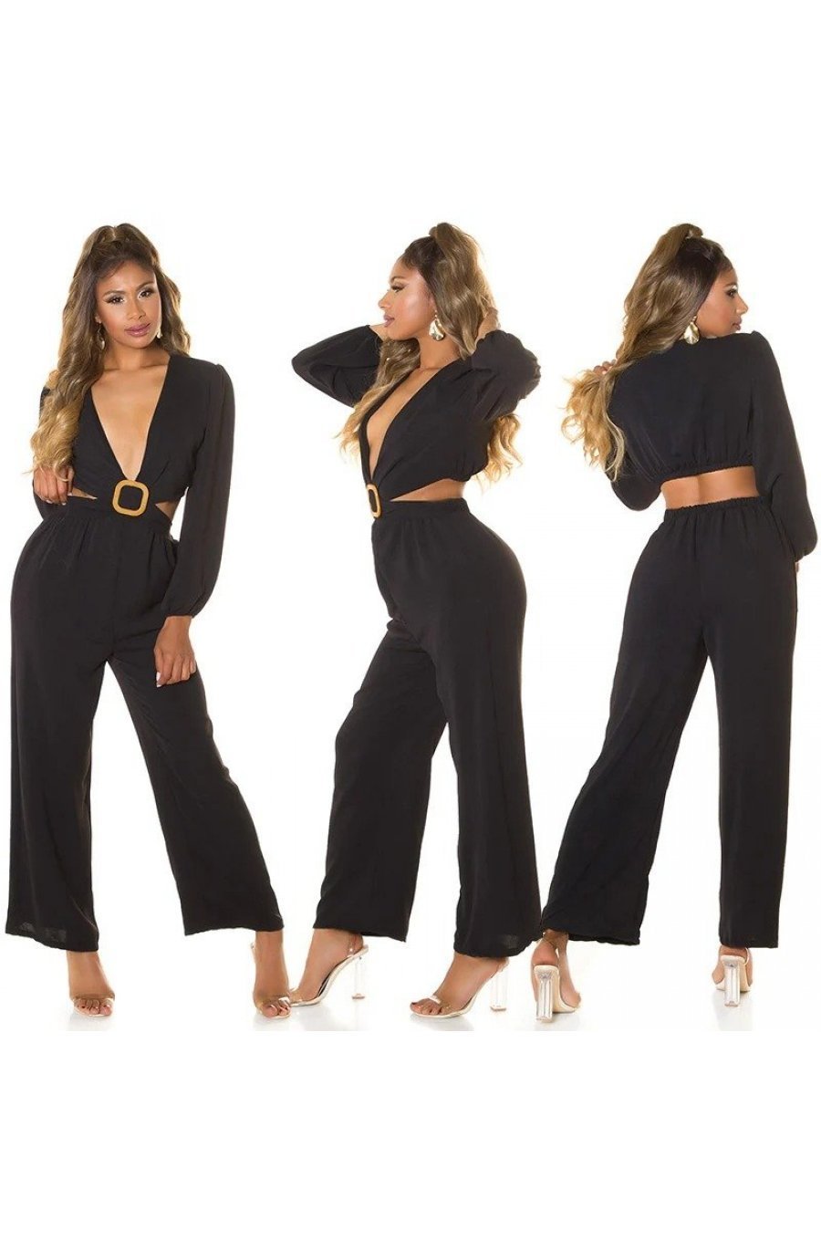 Salopeta eleganta evazata neagra de vara Lazza 5 - jojofashion.ro