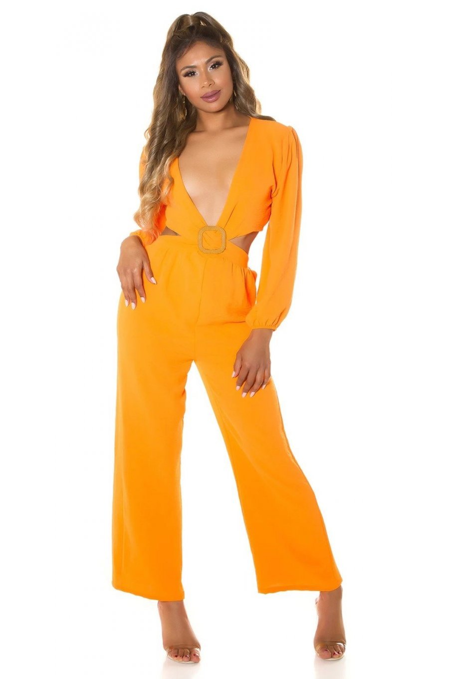 Salopeta eleganta evazata orange de vara Lazza 1 - jojofashion.ro