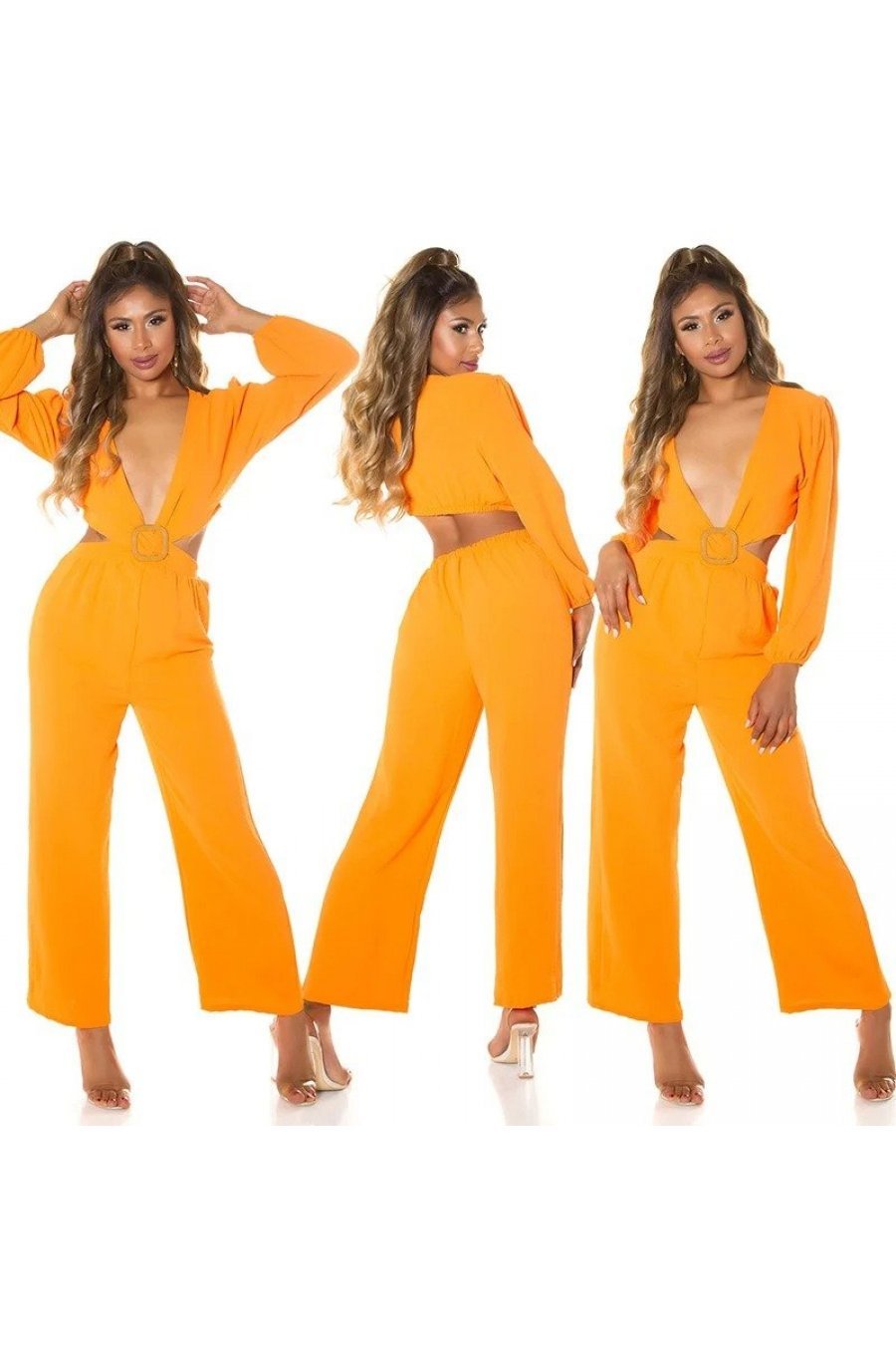 Salopeta eleganta evazata orange de vara Lazza 5 - jojofashion.ro