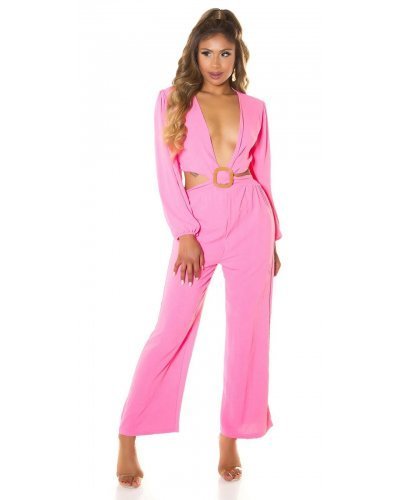 Salopete dama, Salopeta eleganta evazata roz de vara Lazza - jojofashion.ro