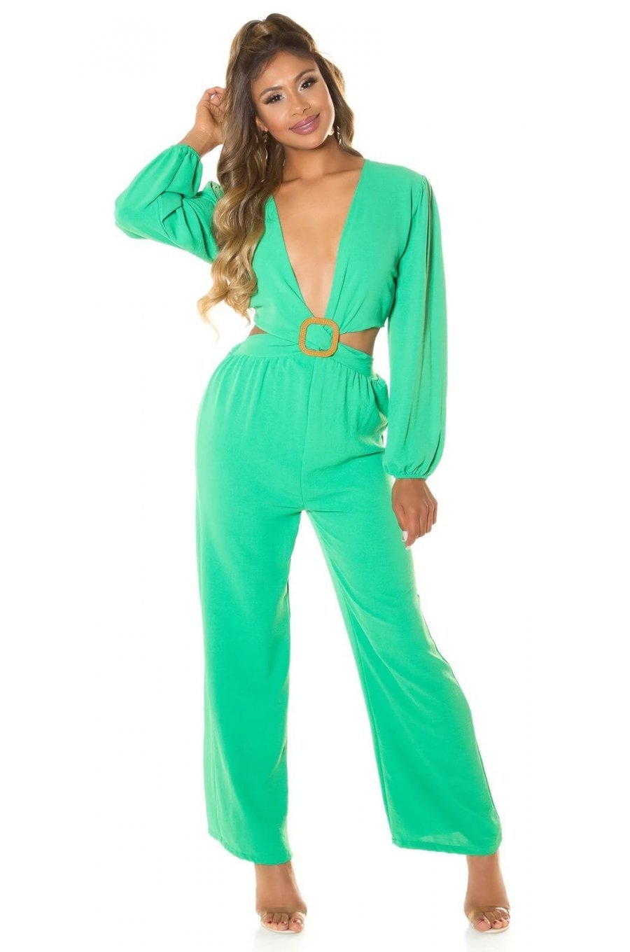 Salopeta eleganta evazata verde de vara Lazza 1 - jojofashion.ro