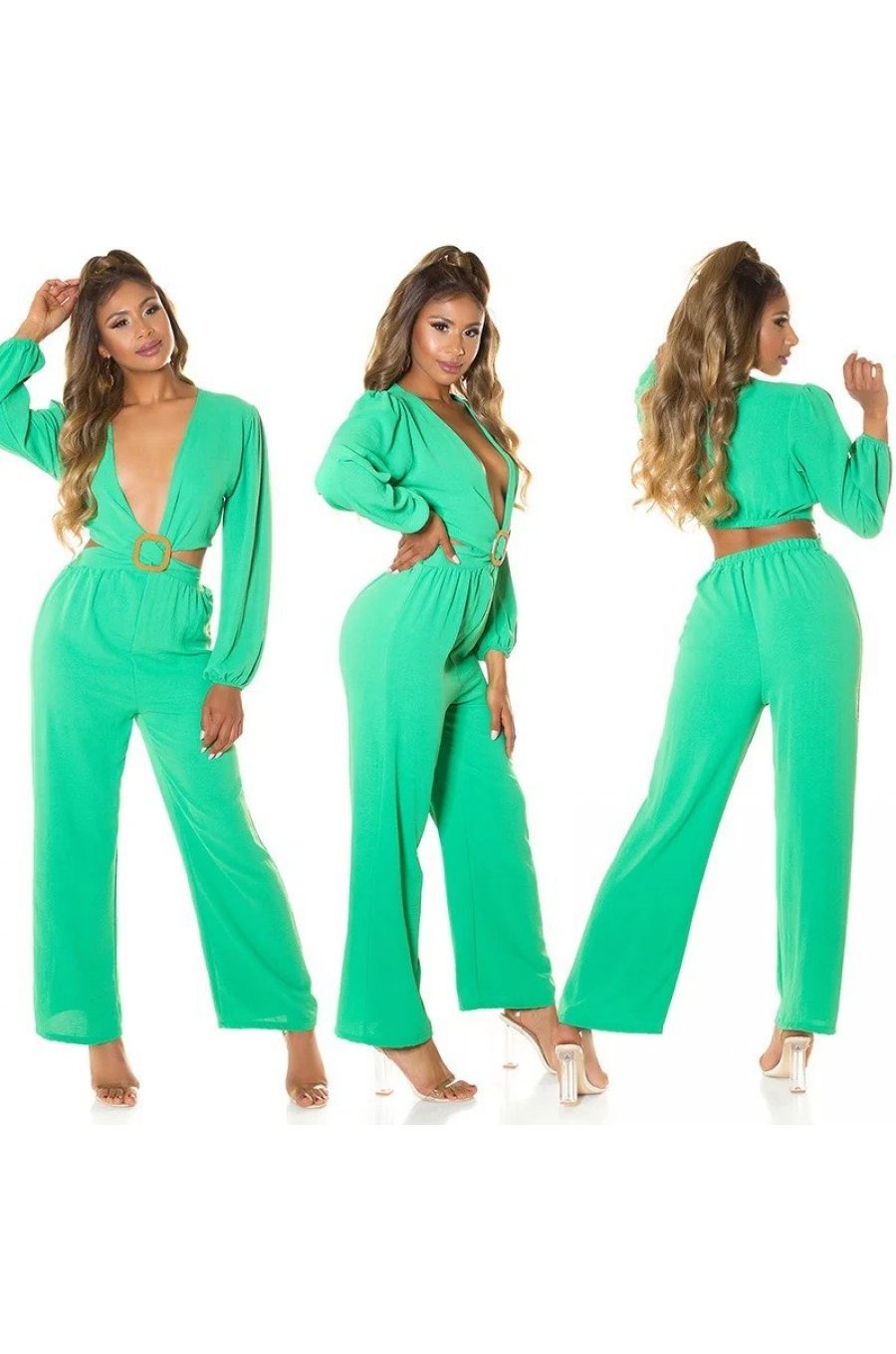 Salopeta eleganta evazata verde de vara Lazza 4 - jojofashion.ro