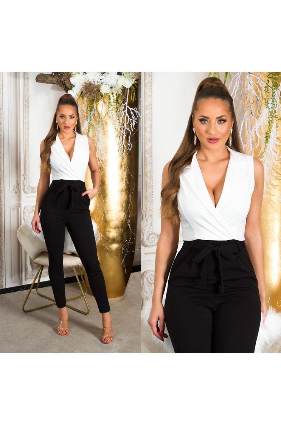 Salopeta eleganta dama office petrecuta alb cu negru Lizette Salopeta eleganta dama office petrecuta alb cu negru Lizette 4 - jojofashion.ro