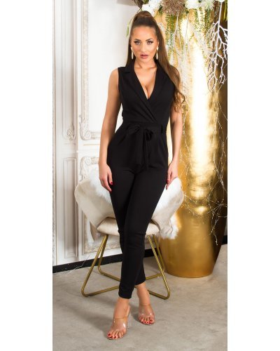 Salopeta eleganta petrecuta neagra Lizette Salopete dama, Salopeta eleganta petrecuta neagra Lizette - jojofashion.ro