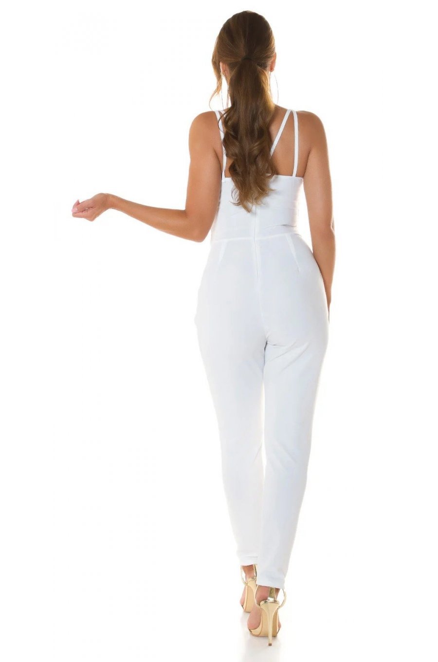 Salopeta de dama eleganta alba, conica, cu umerii goi Klotilde 4 - jojofashion.ro