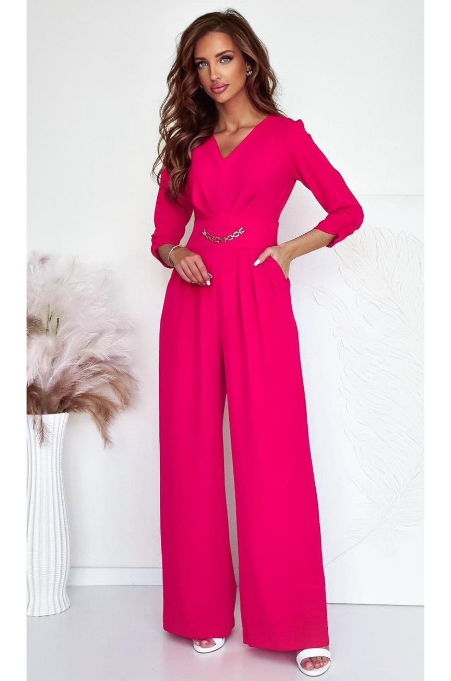 Salopeta eleganta, evazata, corai, cu maneca trei sferturi, KatrinW Salopeta eleganta, evazata, corai, cu maneca trei sferturi, KatrinW 1 - jojofashion.ro