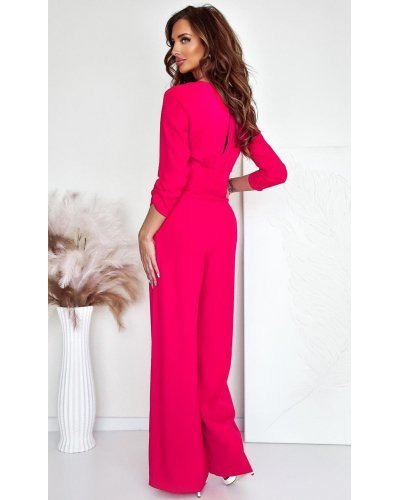 Salopeta eleganta, evazata, corai, cu maneca trei sferturi, KatrinW Salopete dama, Salopeta eleganta, evazata, corai, cu maneca trei sferturi, KatrinW - jojofashion.ro