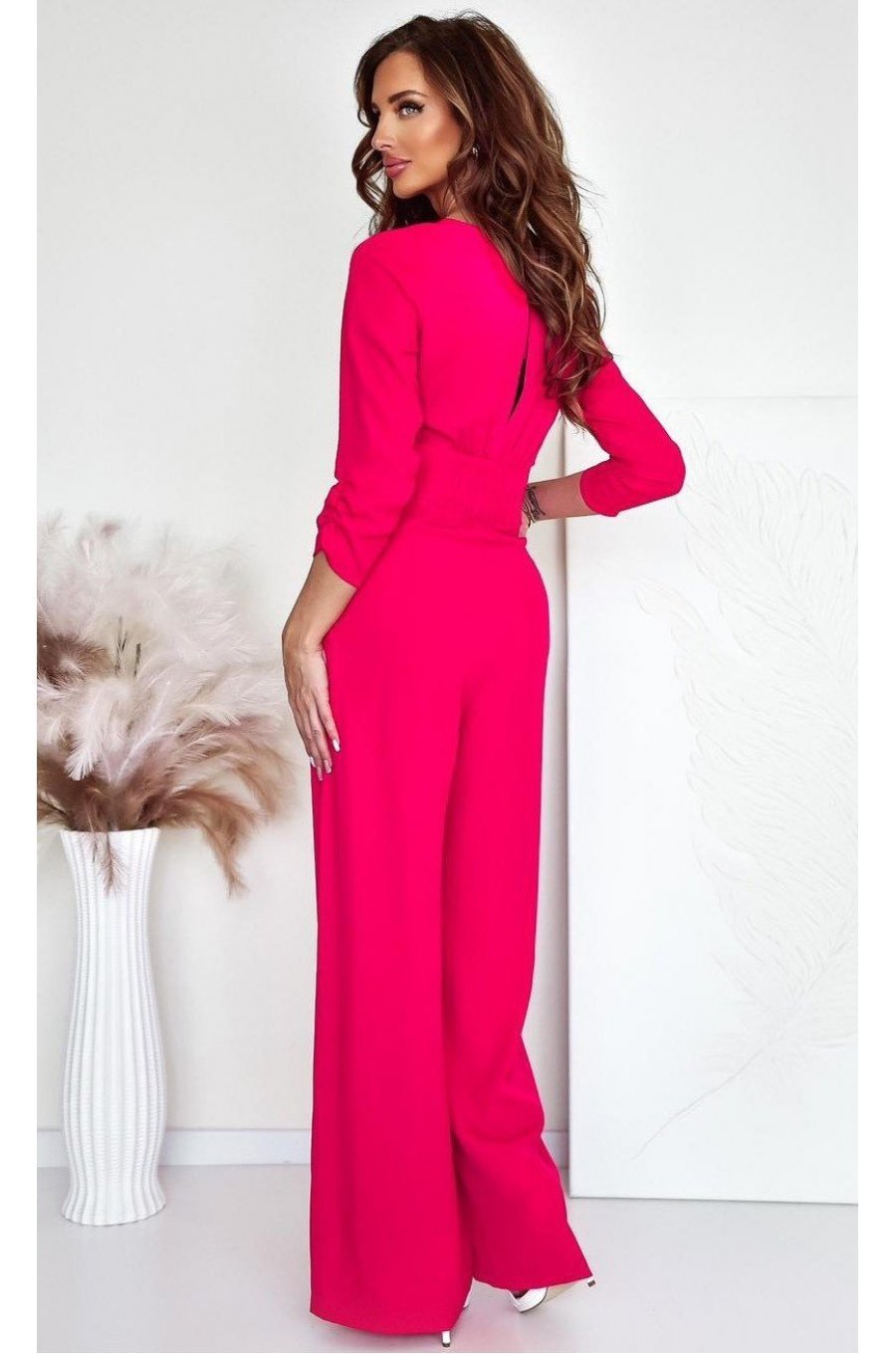 Salopeta eleganta, evazata, corai, cu maneca trei sferturi, KatrinW Salopeta eleganta, evazata, corai, cu maneca trei sferturi, KatrinW 2 - jojofashion.ro