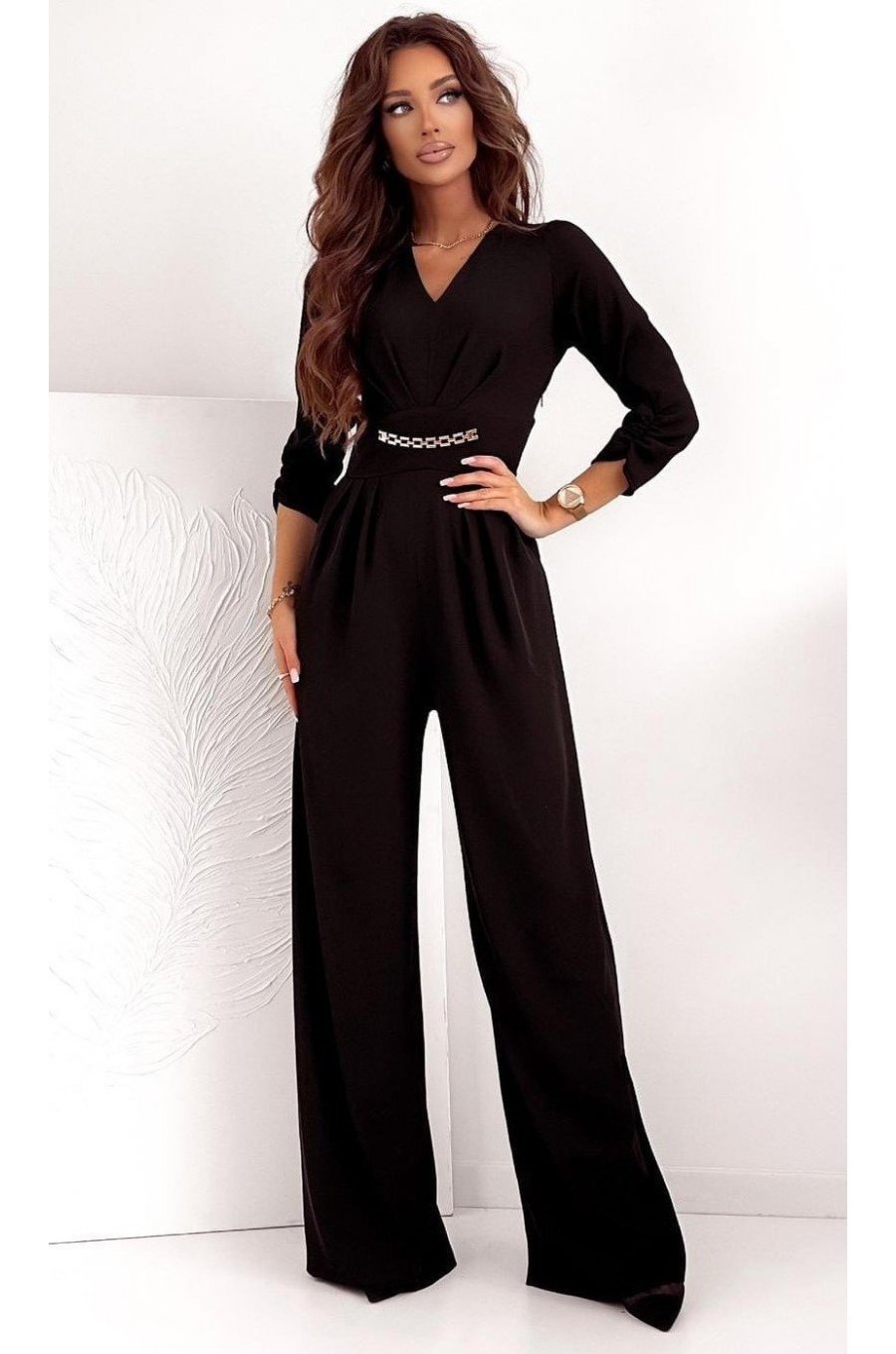 Salopeta eleganta, evazata, neagra, cu maneca trei sferturi, KatrinW Salopeta eleganta, evazata, neagra, cu maneca trei sferturi, KatrinW 1 - jojofashion.ro