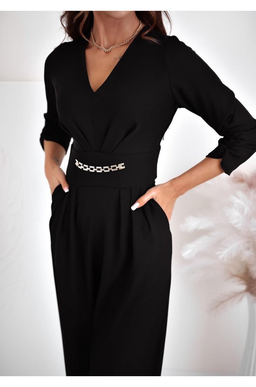 Salopeta eleganta, evazata, neagra, cu maneca trei sferturi, KatrinW Salopeta eleganta, evazata, neagra, cu maneca trei sferturi, KatrinW 2 - jojofashion.ro
