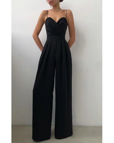 Salopeta eleganta evazata neagra Kaya Salopete dama, Salopeta eleganta evazata neagra Kaya - jojofashion.ro