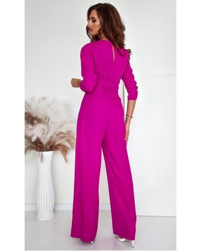 Salopeta eleganta, evazata, roz magenta, cu maneca trei sferturi, KatrinW Salopete dama, Salopeta eleganta, evazata, roz magenta, cu maneca trei sferturi, KatrinW - jojofashion.ro