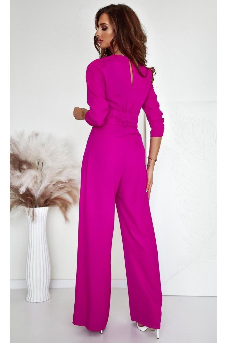 Salopeta eleganta, evazata, roz magenta, cu maneca trei sferturi, KatrinW Salopeta eleganta, evazata, roz magenta, cu maneca trei sferturi, KatrinW 2 - jojofashion.ro